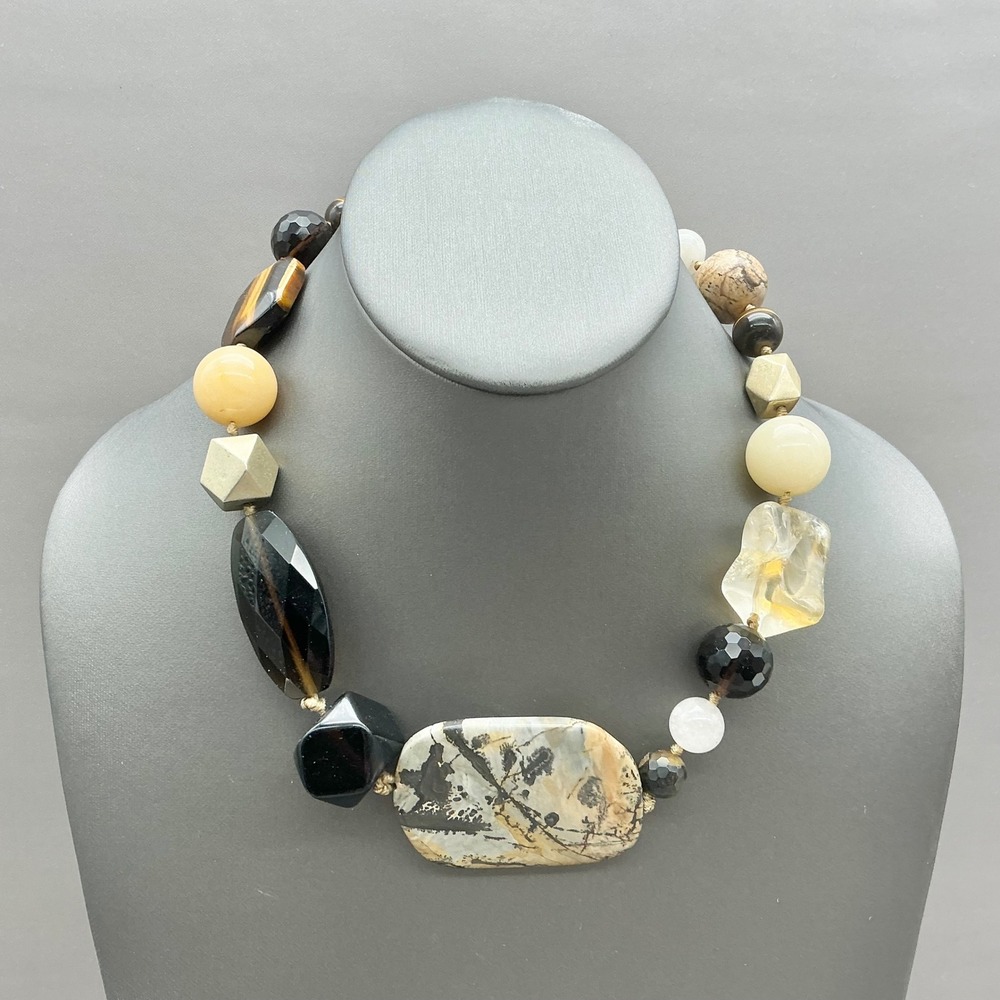 Sigrid Olsen Necklace Women Brown Mixed Stone Beaded Chunky Toggle Statement